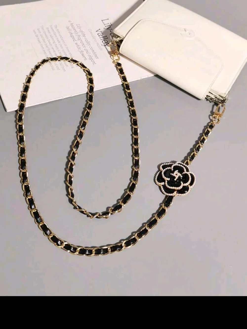 Black and Gold Lanyard with Camila Flower Accent